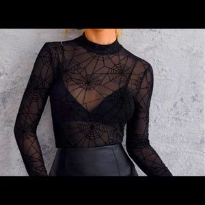 2 Brand New items; Black Spider Web Blouse & Spider earrings